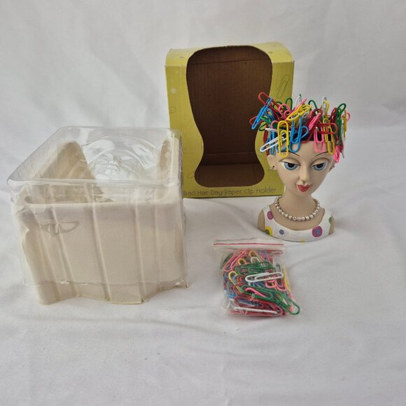 Bad Hair Day Paperclip Holder Lady Head Magnetic - Picture 2 of 14